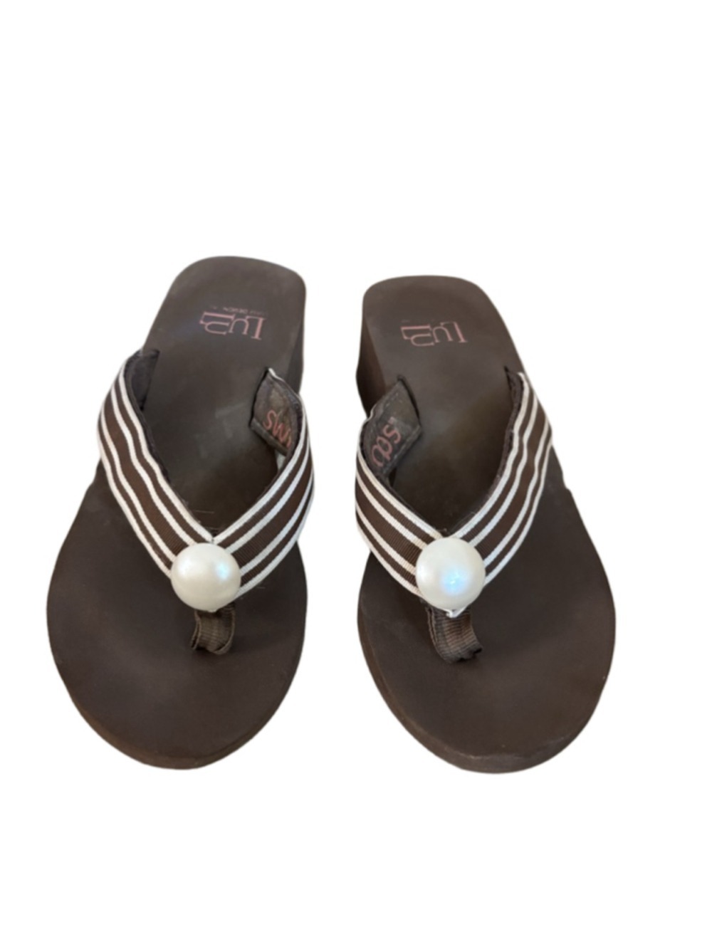 Women's Switchflops Brown & White Striped Wedge Flip Flops Size 6